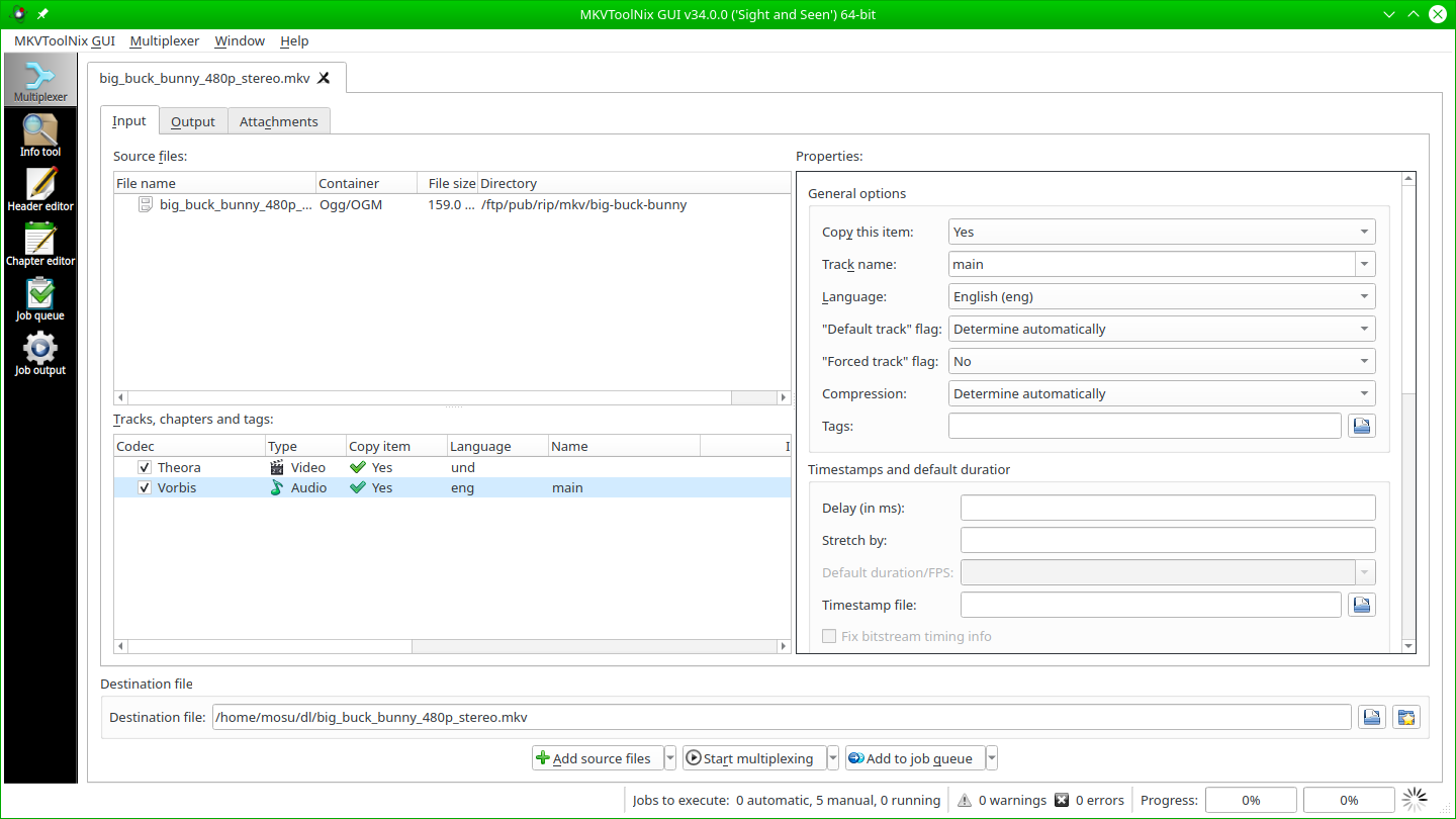 Главное окно MKVToolNix GUI