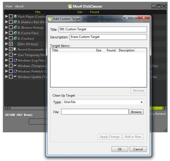 Окно Add Custom Target в Moo0 Disk Cleaner