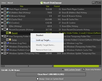 Контекстное меню элемента списка в Moo0 Disk Cleaner