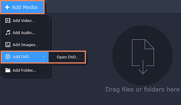 Movavi Video Converter: выбор AVI после добавления DVD