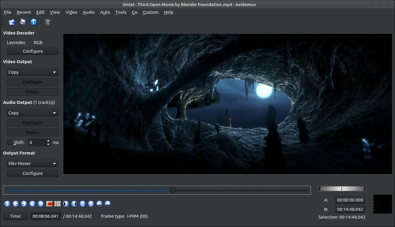 Avidemux для обрезки MP4