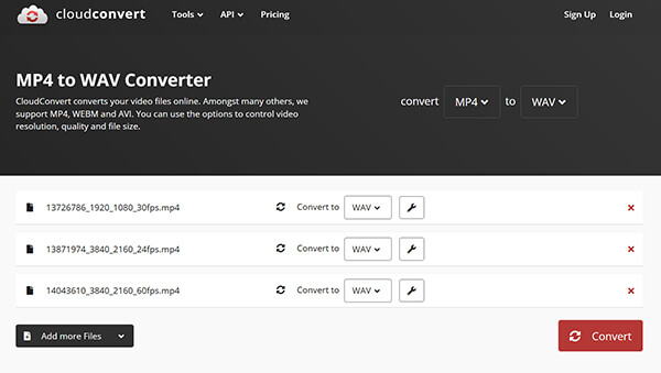 Конвертация MP4 в WAV через CloudConvert