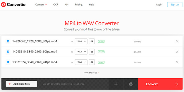 Конвертация MP4 в WAV через Convertio