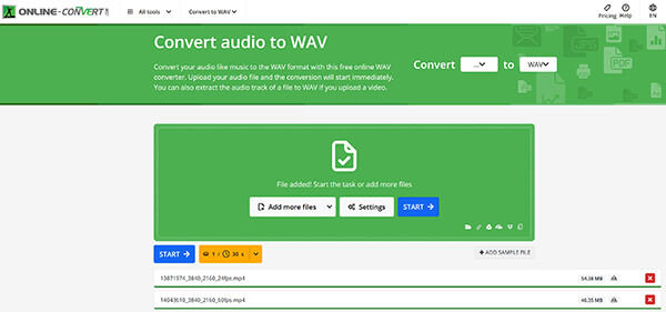 Настройки MP4 в WAV в Online-Convert