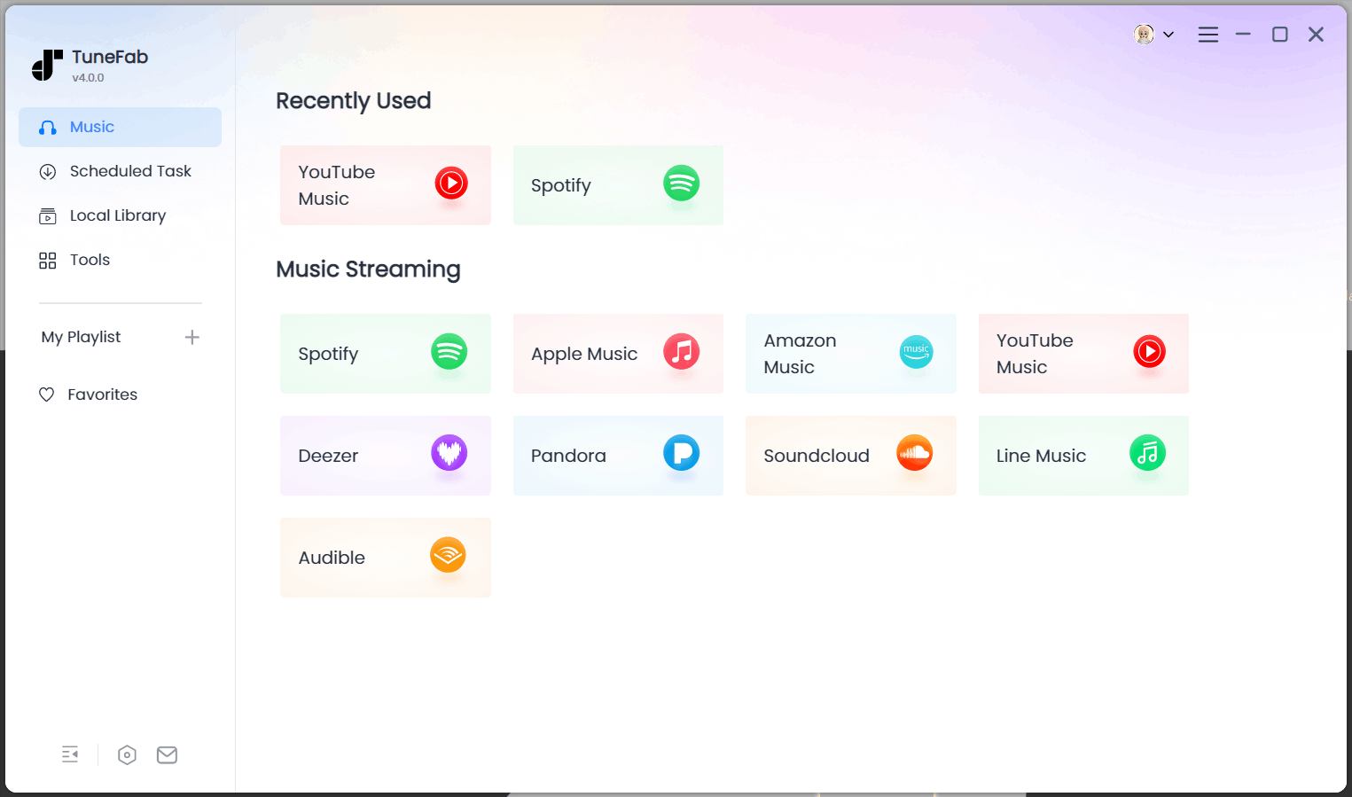 TuneFab Apple Music Converter: выбор музыкального сервиса
