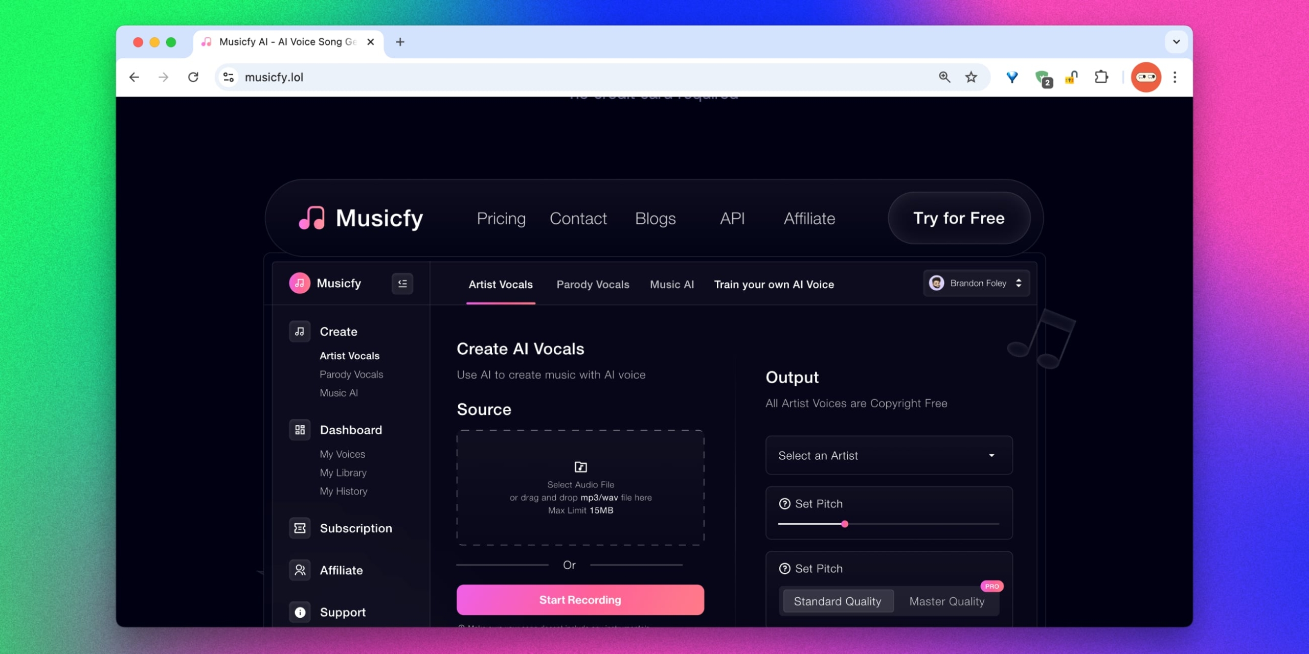 Интерфейс Musicfy