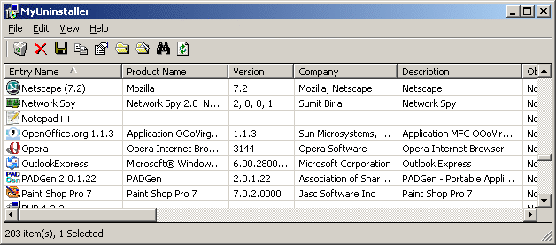 Главное окно MyUninstaller