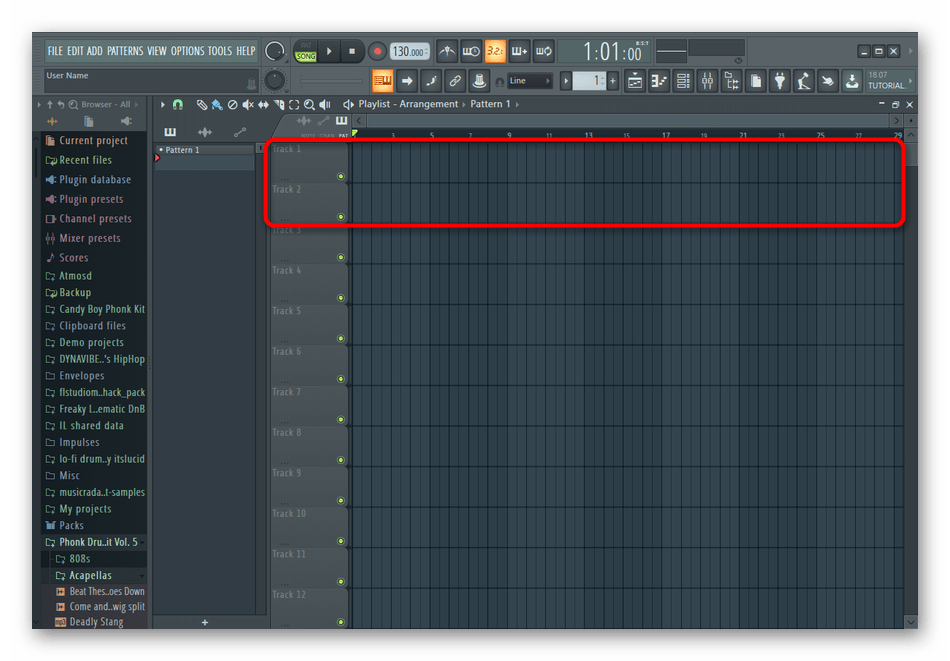 Наложение музыки в плейлисте FL Studio