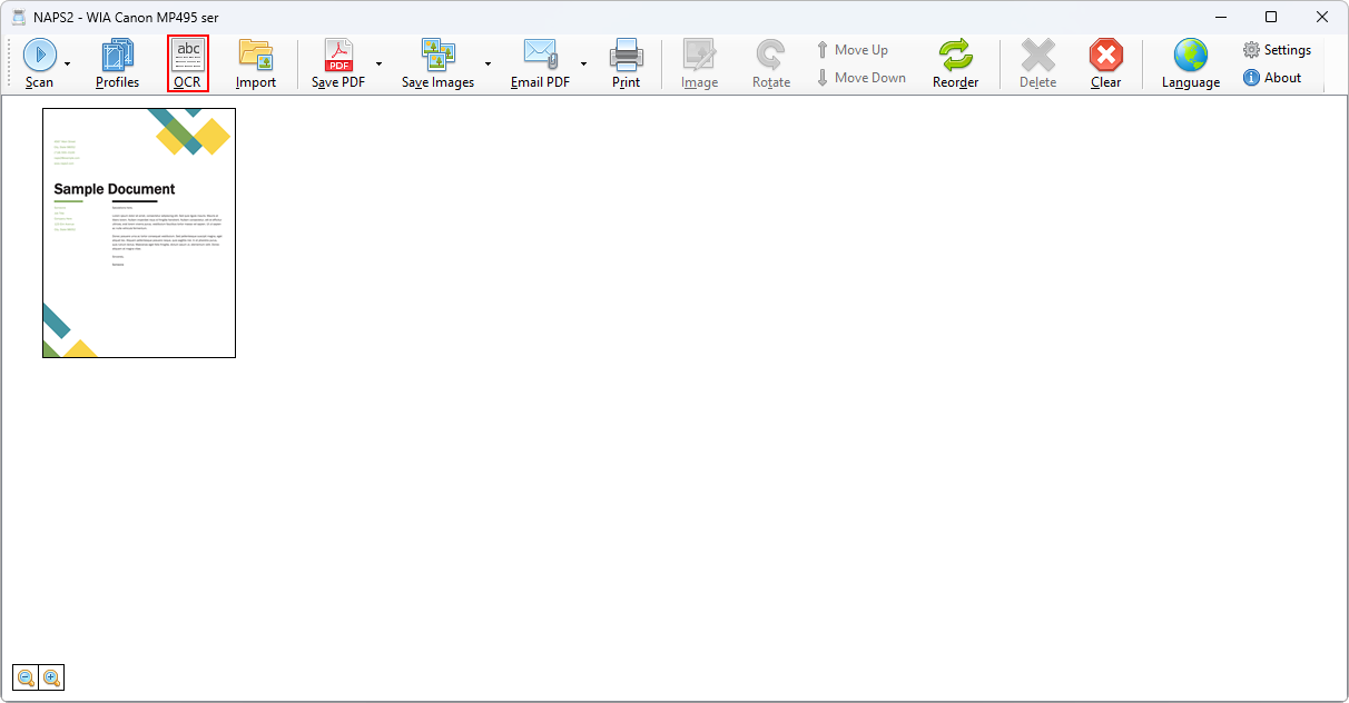 Главное окно NAPS2
