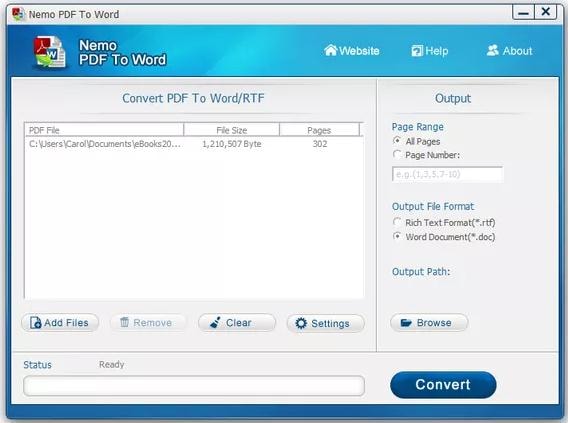 Интерфейс Nemo PDF Converter как пример простого PDF-конвертера