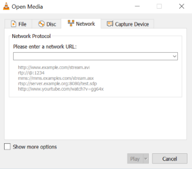 Open Network Stream в VLC Media Player