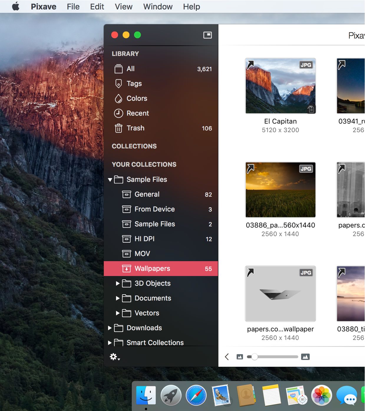 Новая боковая панель Pixave с Library, Tags, Colors, Recent, Trash и Collections