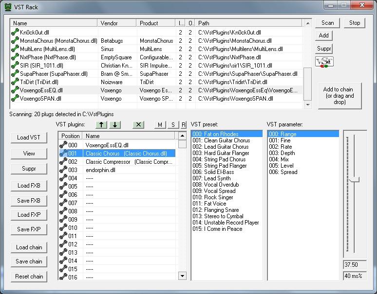 Окно VST Rack в Wavosaur