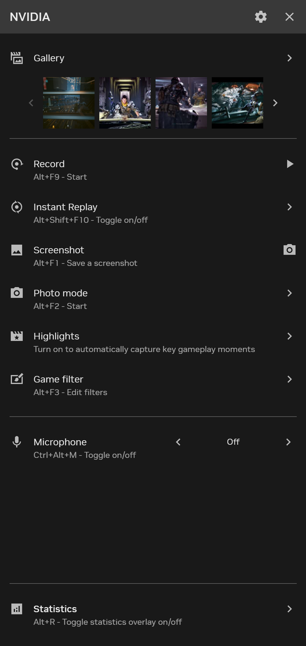 Интерфейс NVIDIA Overlay с основными функциями ShadowPlay