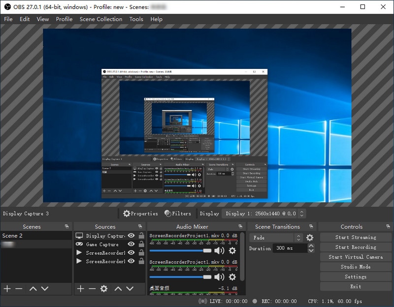 OBS Studio — окно записи и сцены