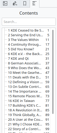 Боковая панель Contents в Okular