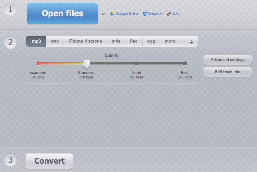 Online Audio Converter: интерфейс конвертации