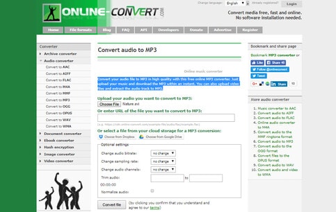 Online-Convert для AVI в MP3