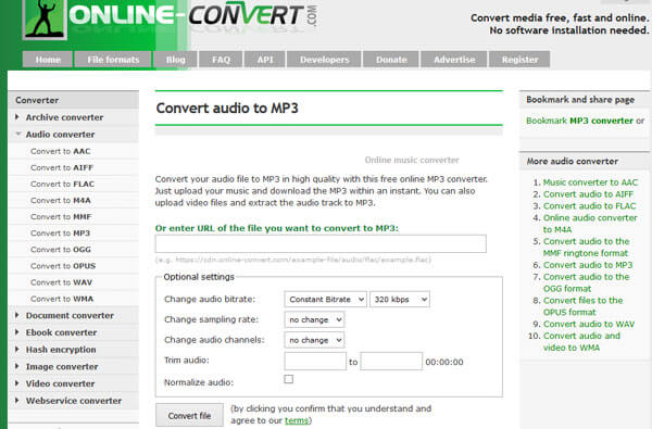 Online-Convert с настройками MP3