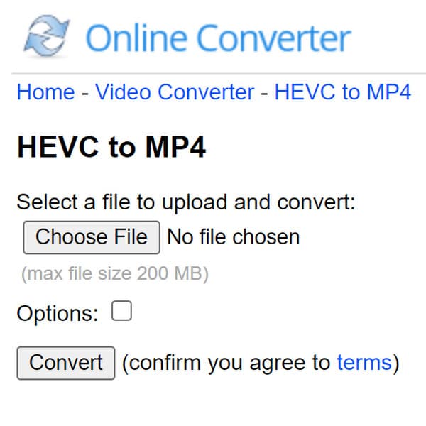 Выбор файла в Online-Convert