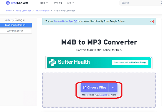 FreeConvert для M4B в MP3