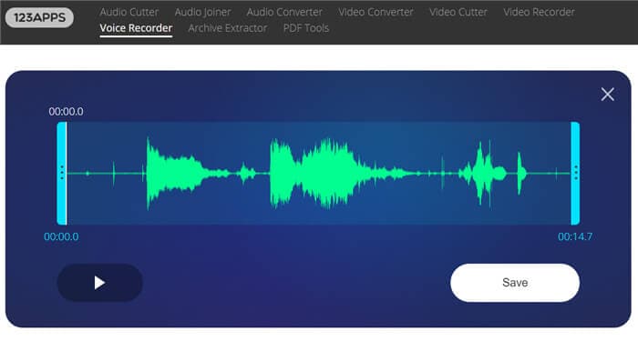 Обрезка и сохранение записи в Online Voice Recorder