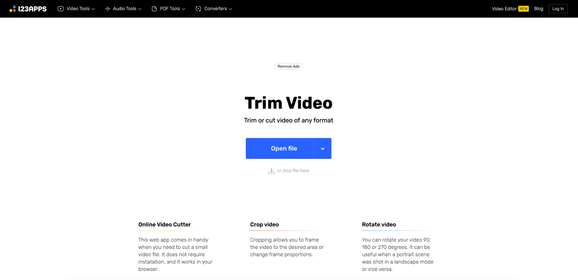 Онлайн-обрезка видео в 123Apps