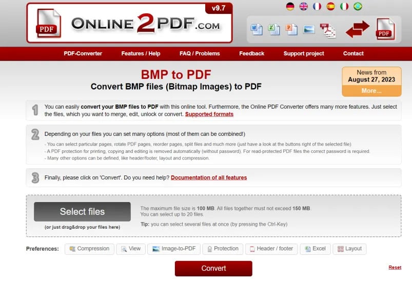 Online2PDF: BMP to PDF