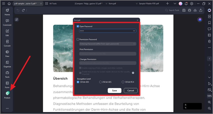 Диалог шифрования и ограничения прав в Wondershare PDFelement Pro