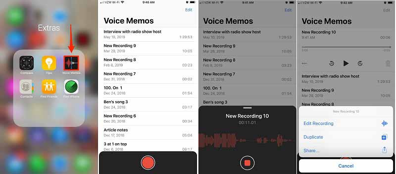 Voice Memos на iPhone