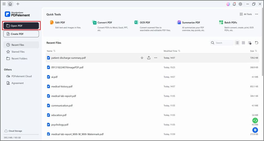 Открытие PDF в PDFelement перед разделением