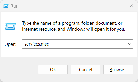 Команда services.msc через Run