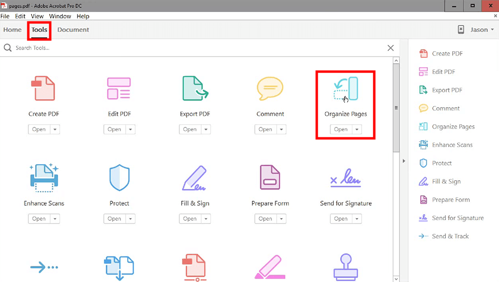 Скриншот Adobe Acrobat Standard: organize pages tool in adobe acrobat