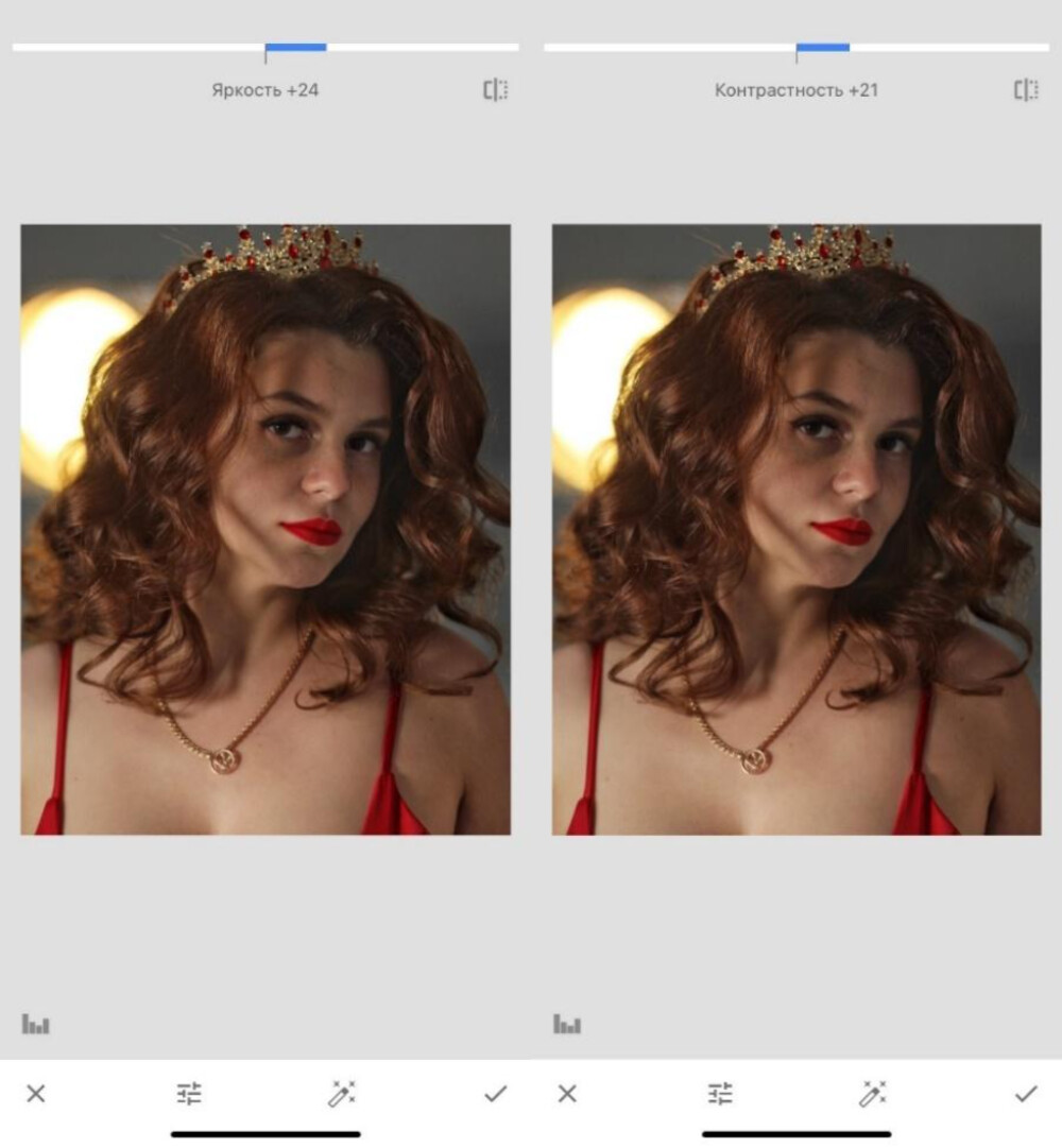 Snapseed: после подъема теней добавляйте яркость и контраст осторожно
