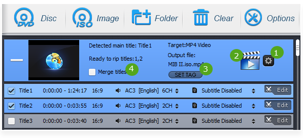 Список тайтлов после анализа DVD