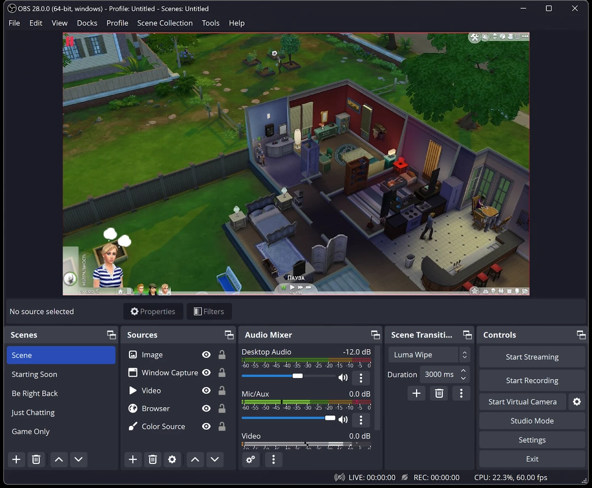Окно OBS Studio