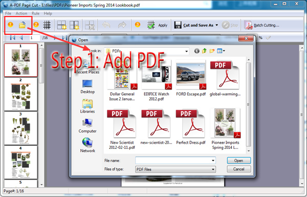 A-PDF Page Cut: открытие PDF-файла через File Folder