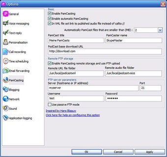 Окно Options в Pamela for Skype