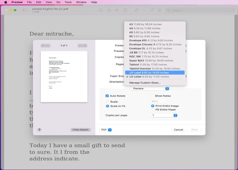 PDFelement на macOS: печатные параметры Preview-сценария