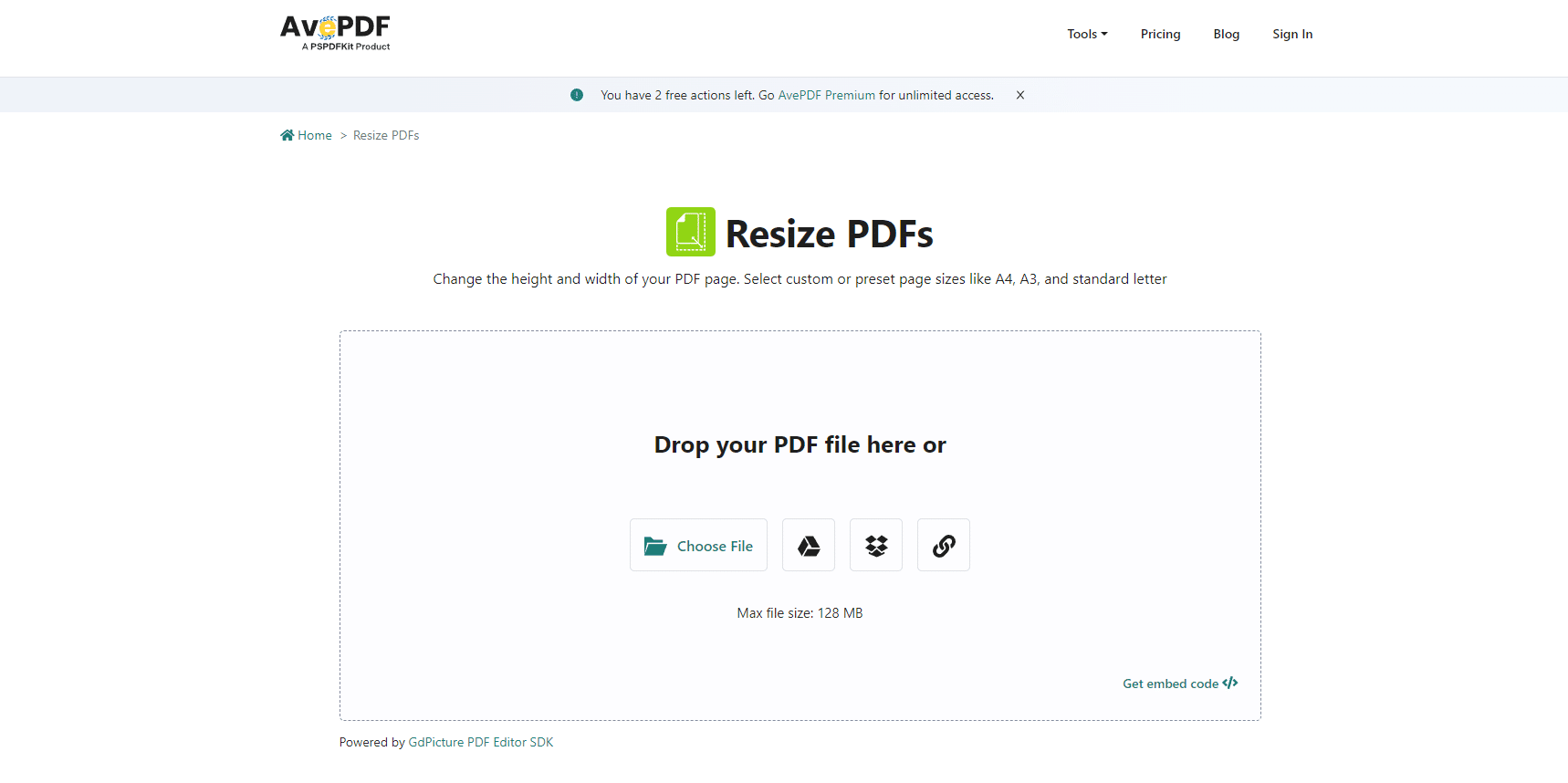 Работа с размером страниц в AvePDF