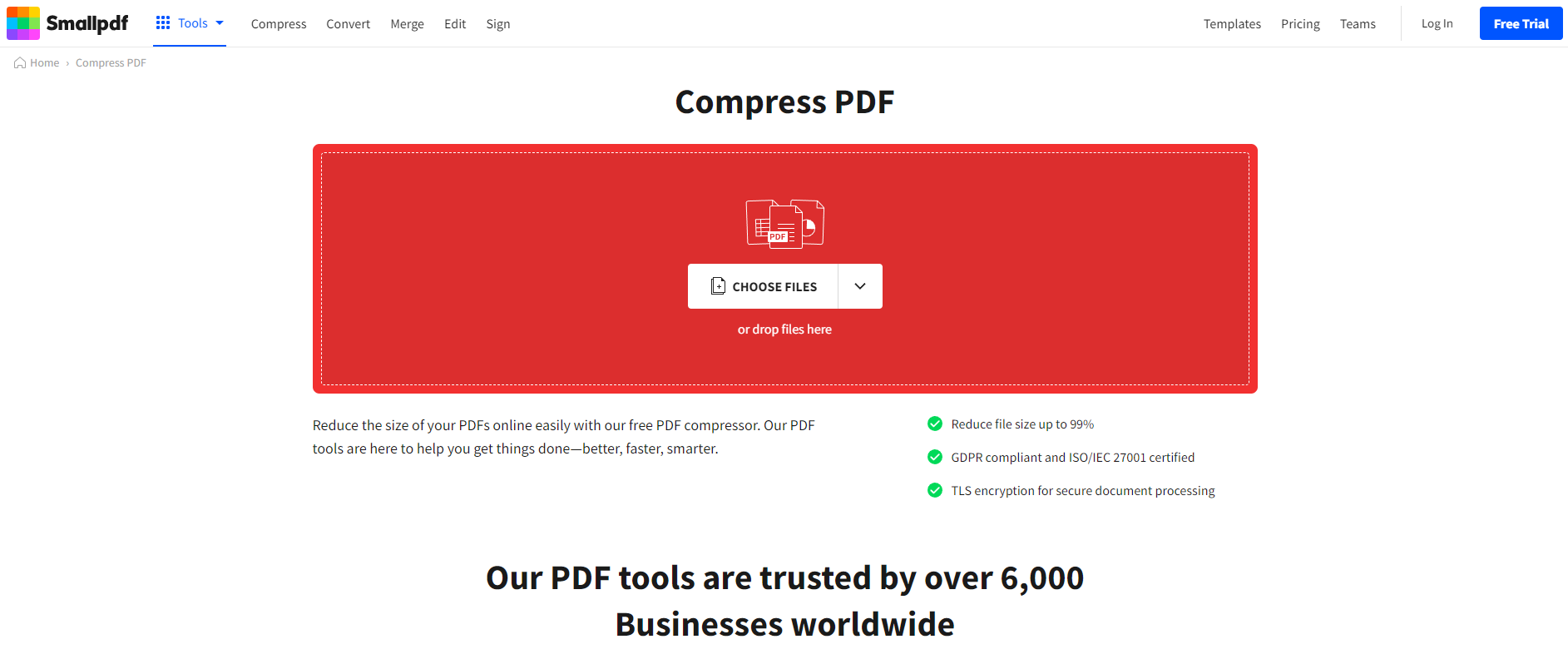 Обрезка PDF в Smallpdf