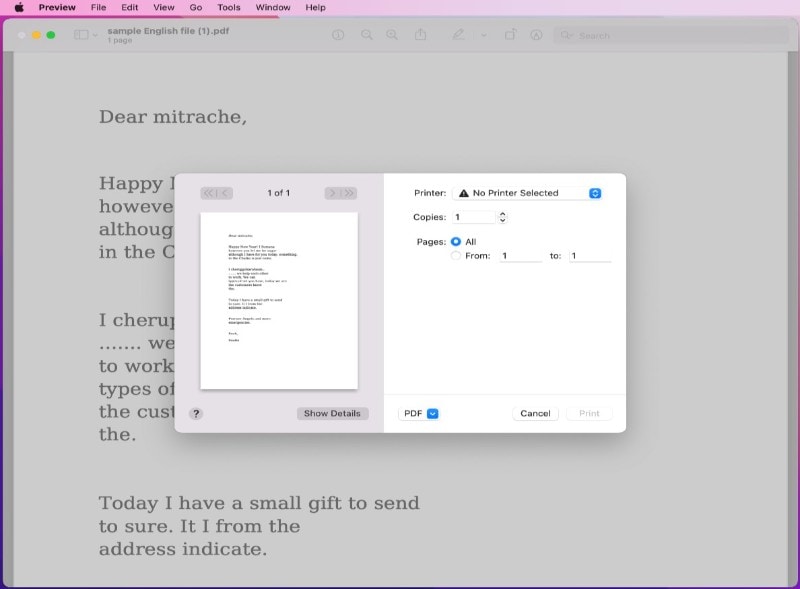 Печать PDF в Preview на macOS