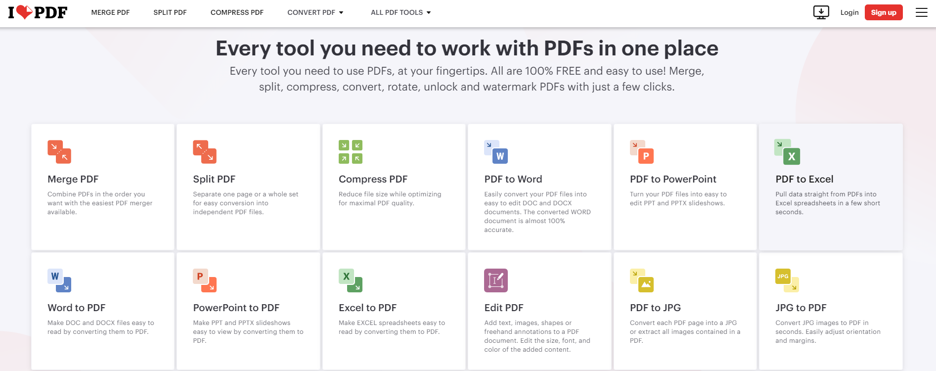 Интерфейс iLovePDF для разделения PDF