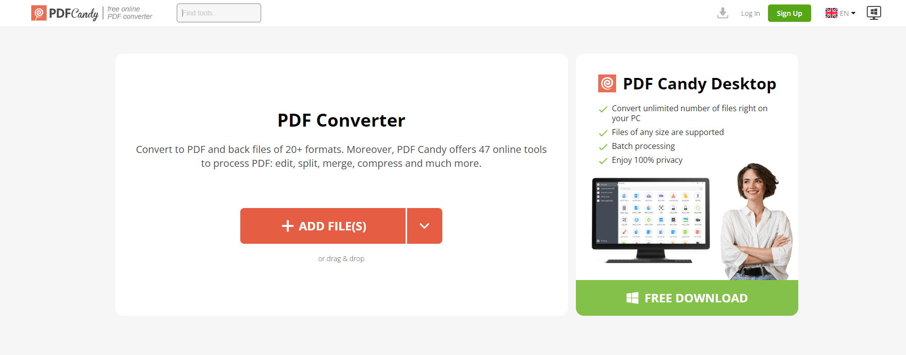 Интерфейс PDF Candy для разделения PDF