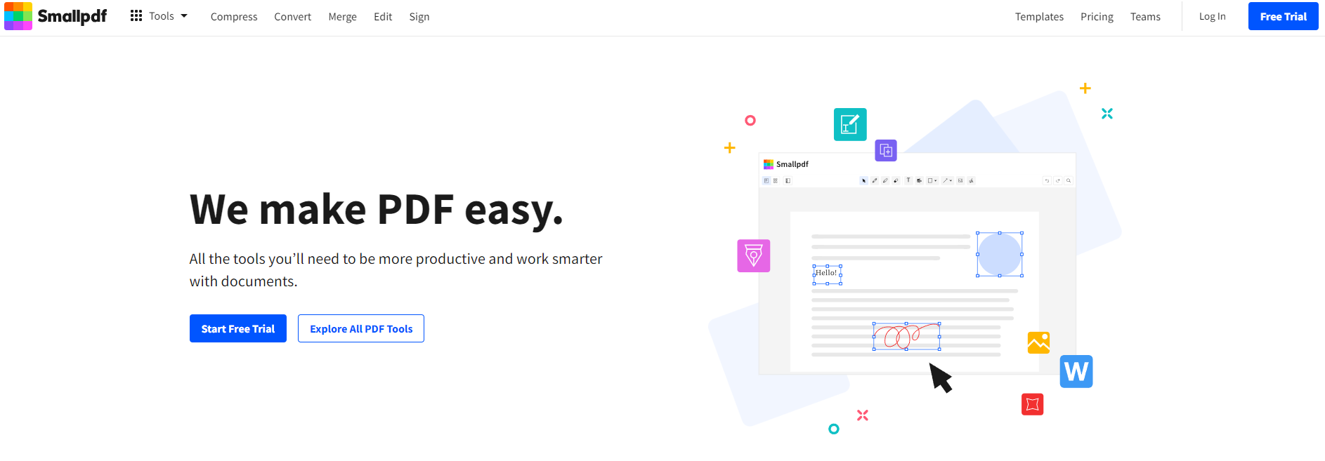 Интерфейс Smallpdf для разделения PDF