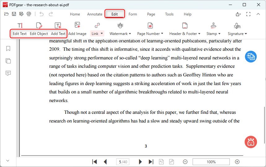 Редактирование текста в PDFgear