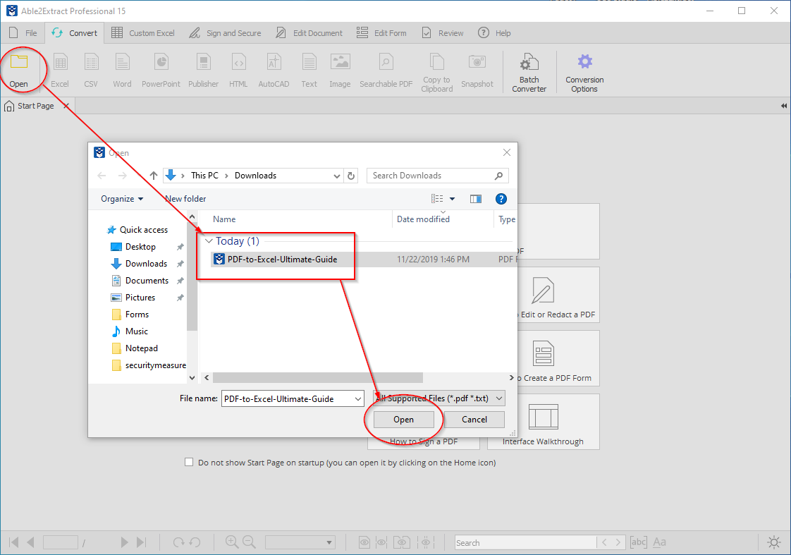Открытие PDF в Able2Extract Professional