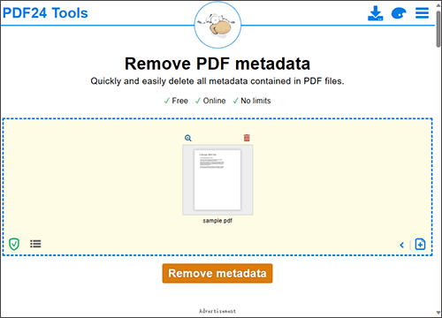 Удаление метаданных в PDF24