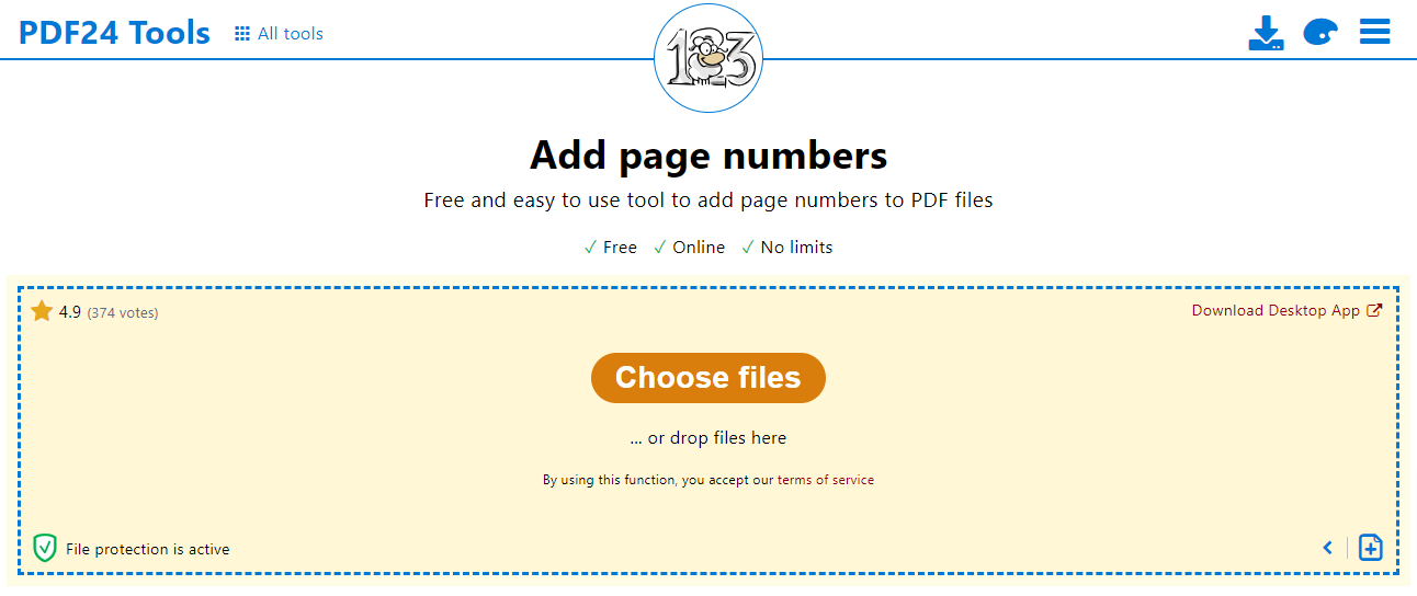 PDF24 Tools: добавление номеров страниц
