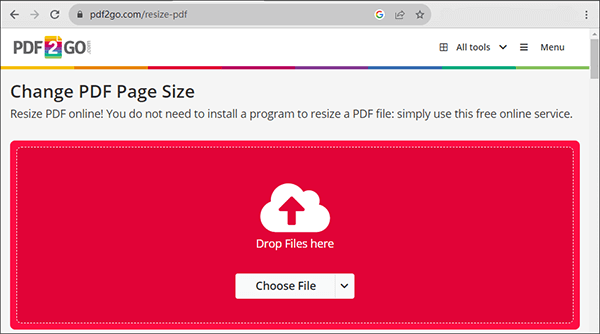 Resize PDF в PDF2Go